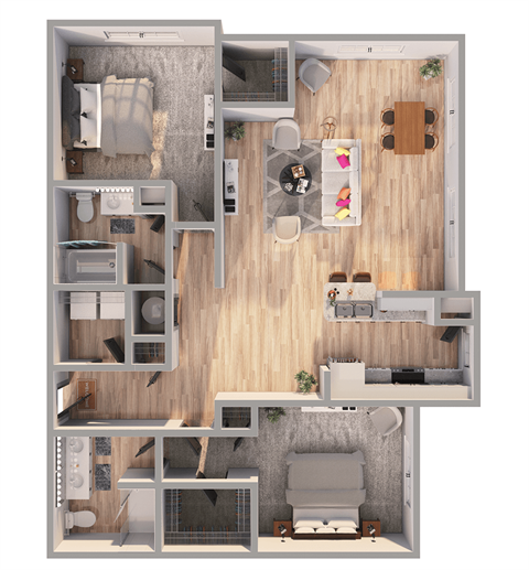 Floor plan for 2 beds, 2 baths, 1459 sqft